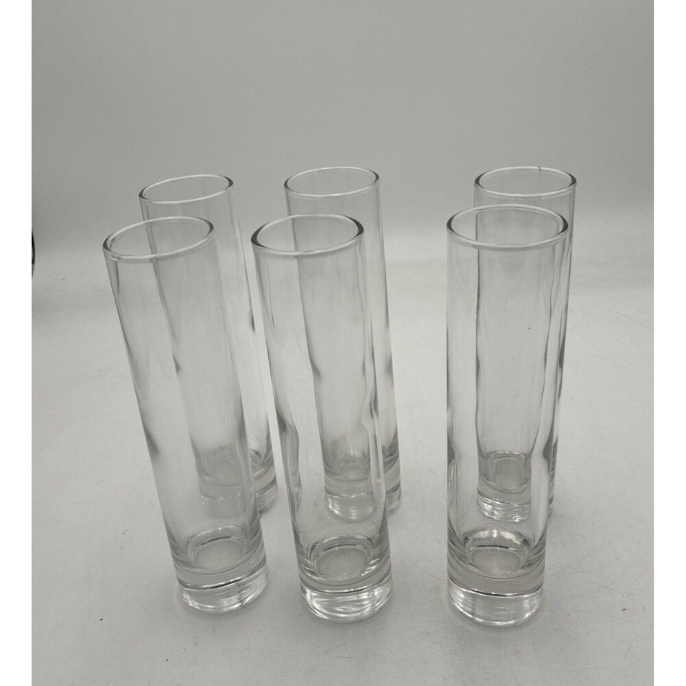 Clear Glass Cylinder Shaped Bud Vase 7.5" Tall Lot Of 6